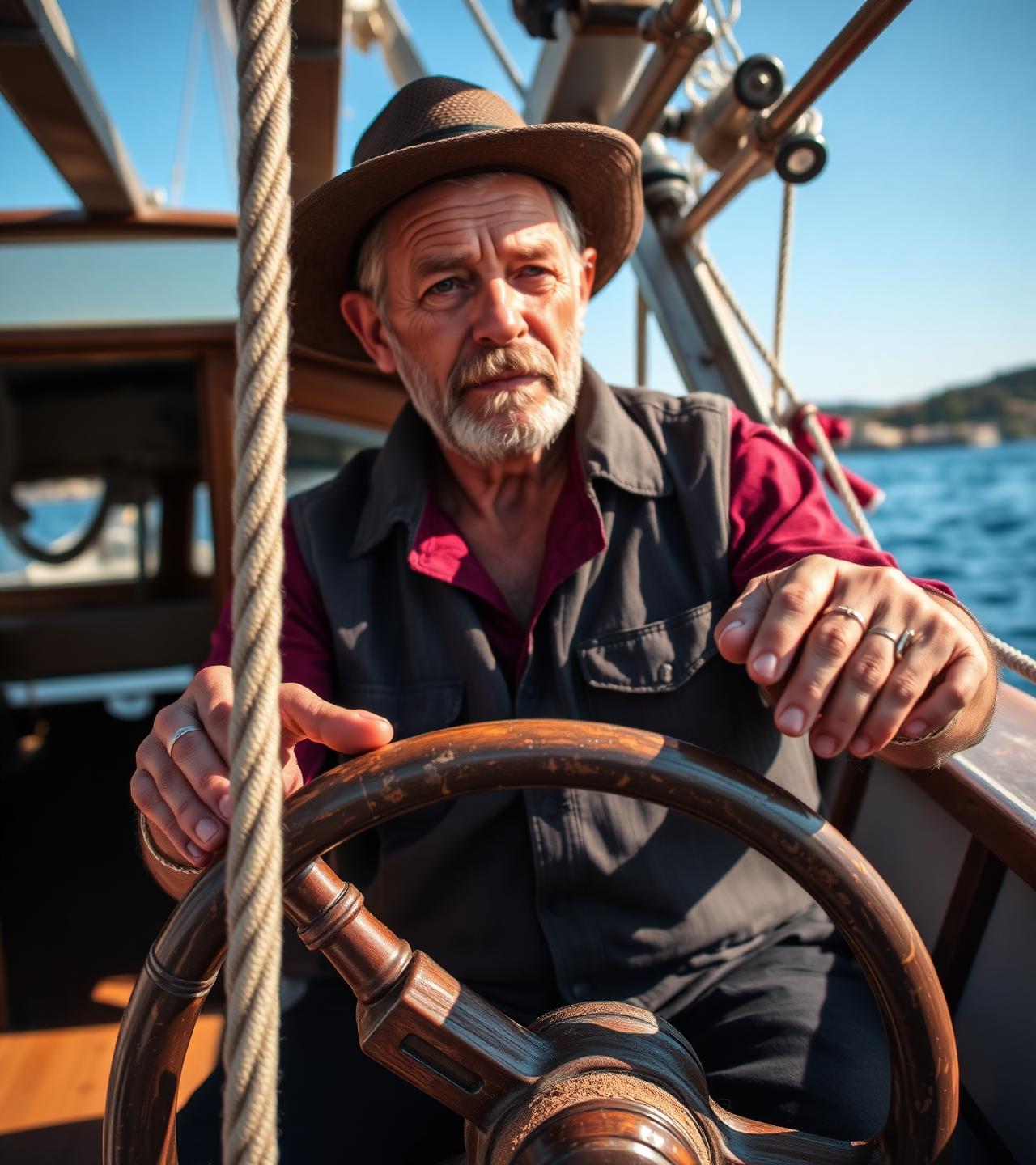 Local captain at the helm of a Croatian boat